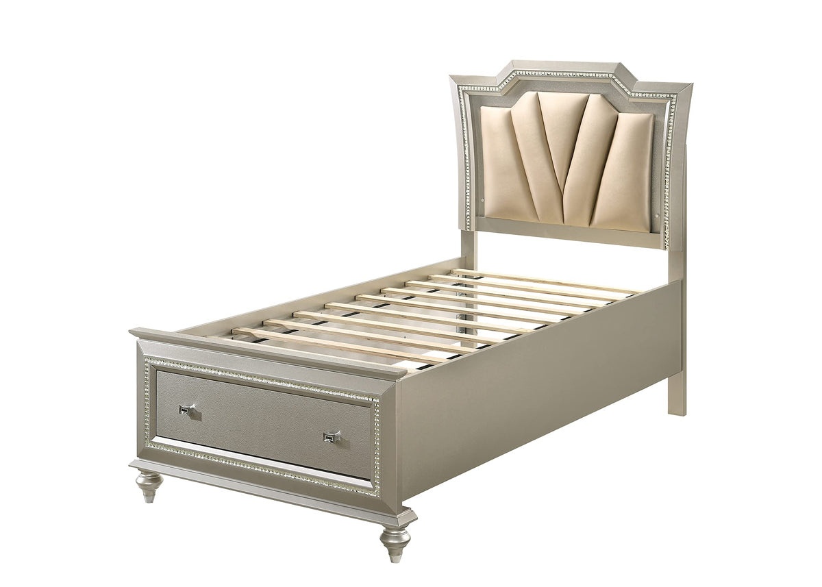 Acme Kaitlyn Full Bed with LED in Synthetic Leather and Champagne