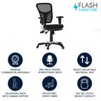 Flash Furniture Nicholas Mid-Back Swivel Office and Gaming Chair, Ergonomic Mesh Office Chair with Adjustable Lumbar Support and Height, Black