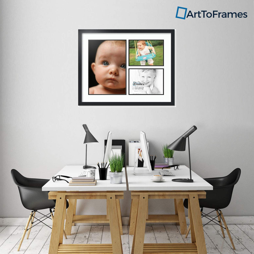Arttoframes Collage Photo Frame Double Mat With 1 - 13X19 And 2 - 9X12 Openings And Satin Black Frame