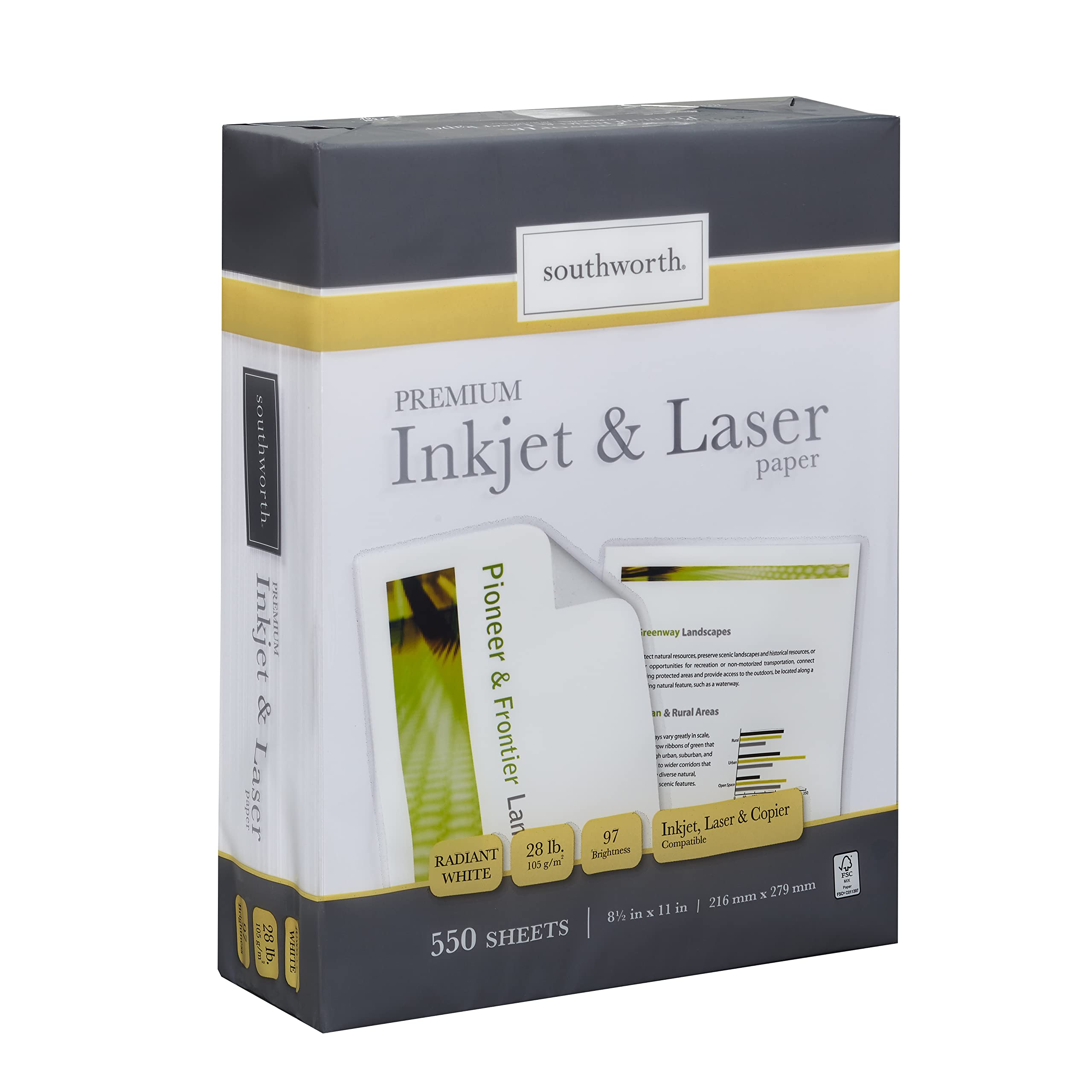 Southworth Inkjet & Laser Printer Paper, 8.5' X 11', 28 Lb., Radiant White, 550 Sheets (91723-01)