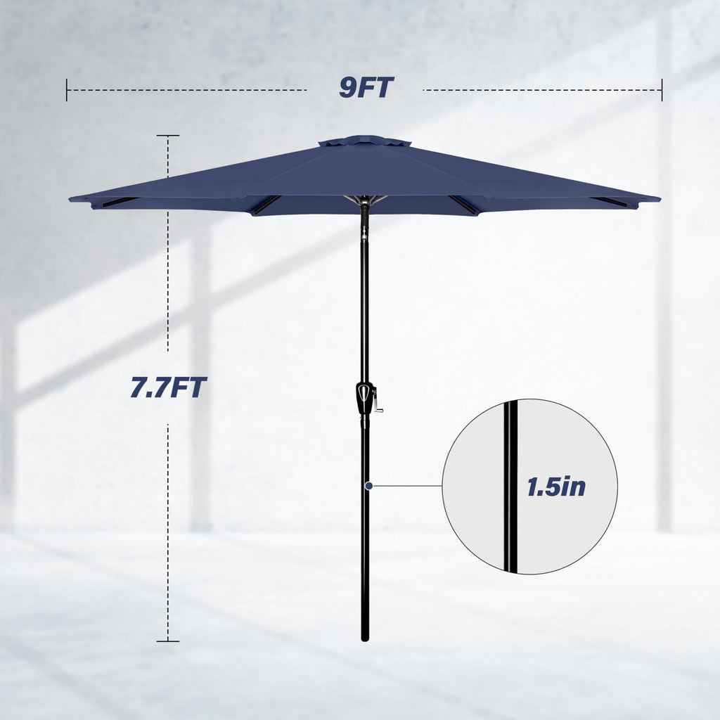 Simple Deluxe 2 Pack 9Ft Outdoor Patio Umbrella Table Market Umbrella With Push Button Tilt And Crank, 8 Sturdy Ribs, Uv Protection Waterproof For Garden, Lawn, Deck, Backyard, Pool, Dark Blue