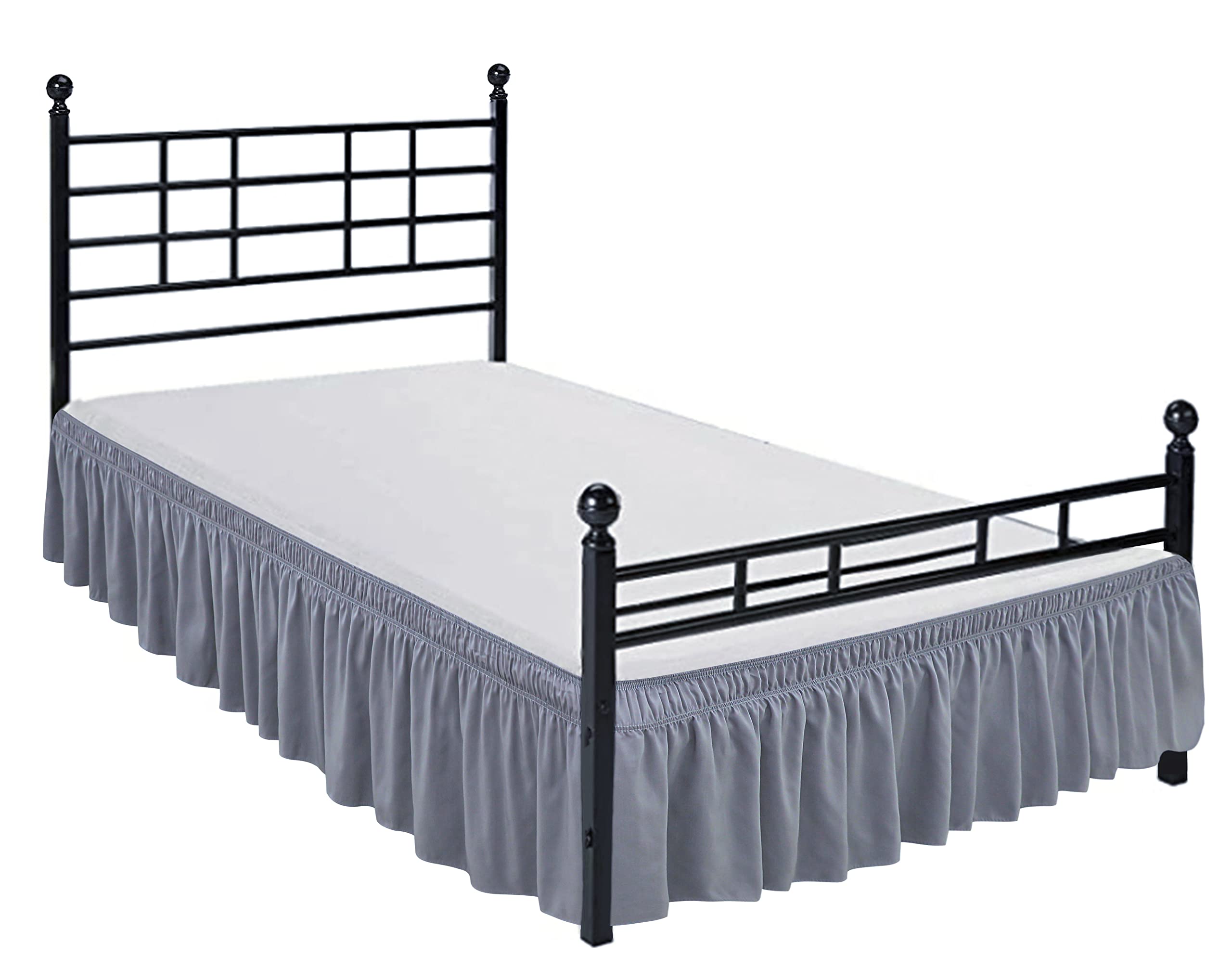 Biscaynebay Wrap Around Bed Skirts With Split Corners For King Beds 16' Drop, Silver Grey Elastic Dust Ruffles Easy Fit Wrinkle & Fade Resistant Silky Luxurious Fabric Solid Machine Washable