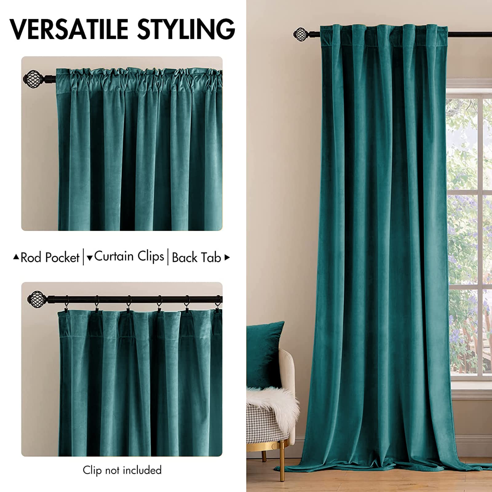 Miulee Teal Velvet Curtains 90 Inches 2 Panels - Luxury Blackout Curtains For Bedroom Living Room Thermal Insulated Super Soft Window Drapes Rod Pocket & Back Tab, W 52 X L 90 Inch