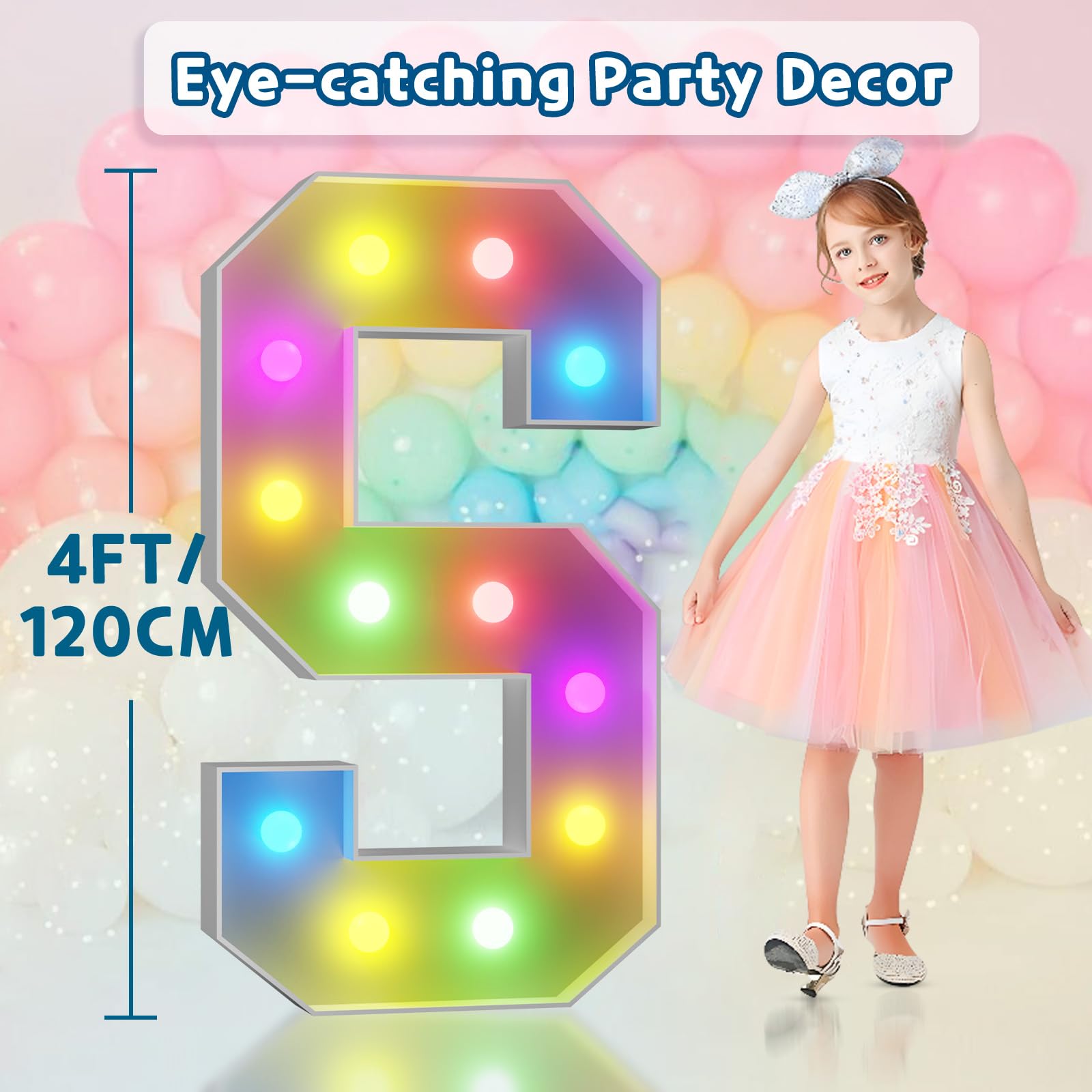 Imprsv 4Ft Colorful Marquee Light Up Letters S, 18 Colors Light Up Letters Alphabet Sign With Remote, One Letters First Birthday