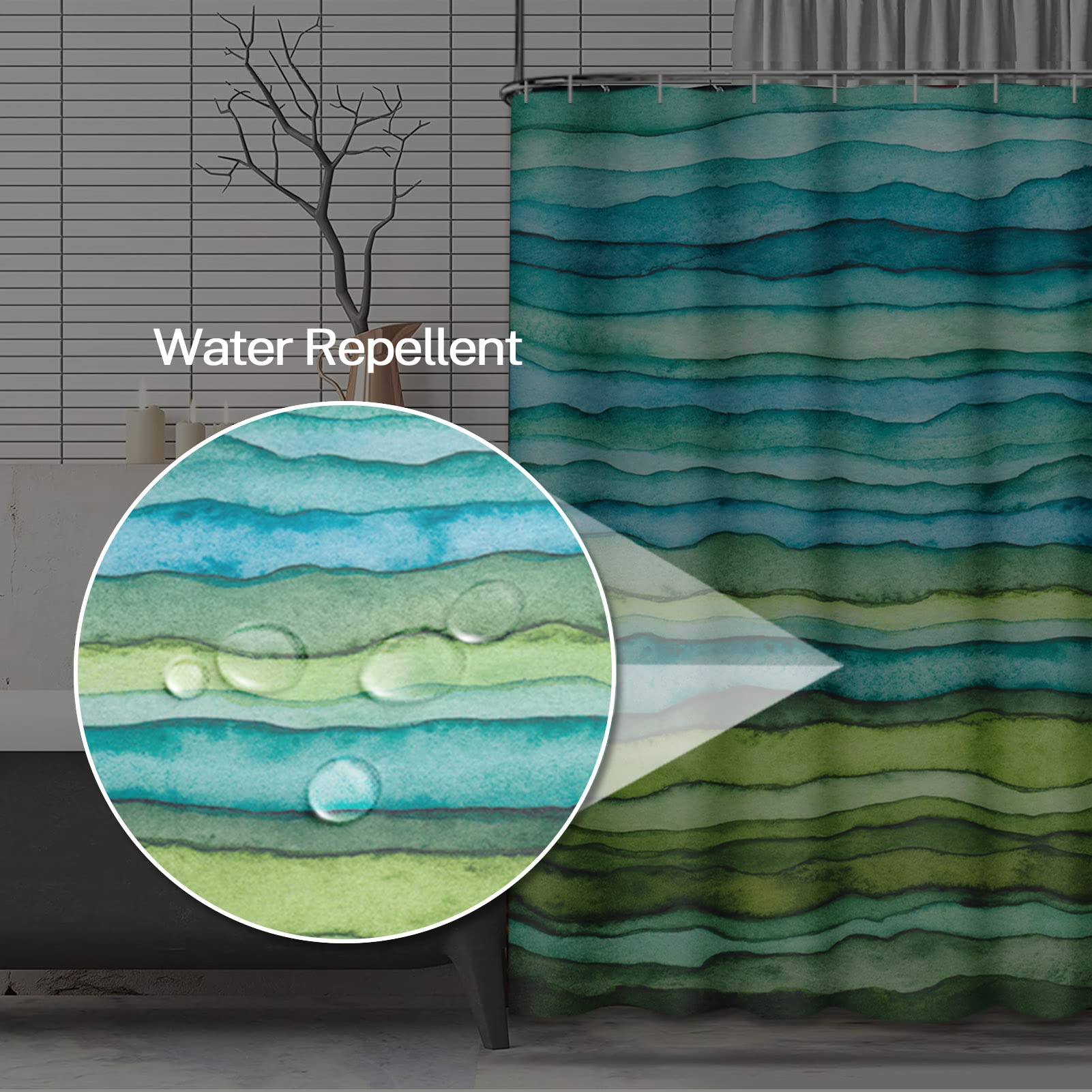 Emvency Shower Curtain Abstract Waves Watercolor Polyester 72 x 72 inches