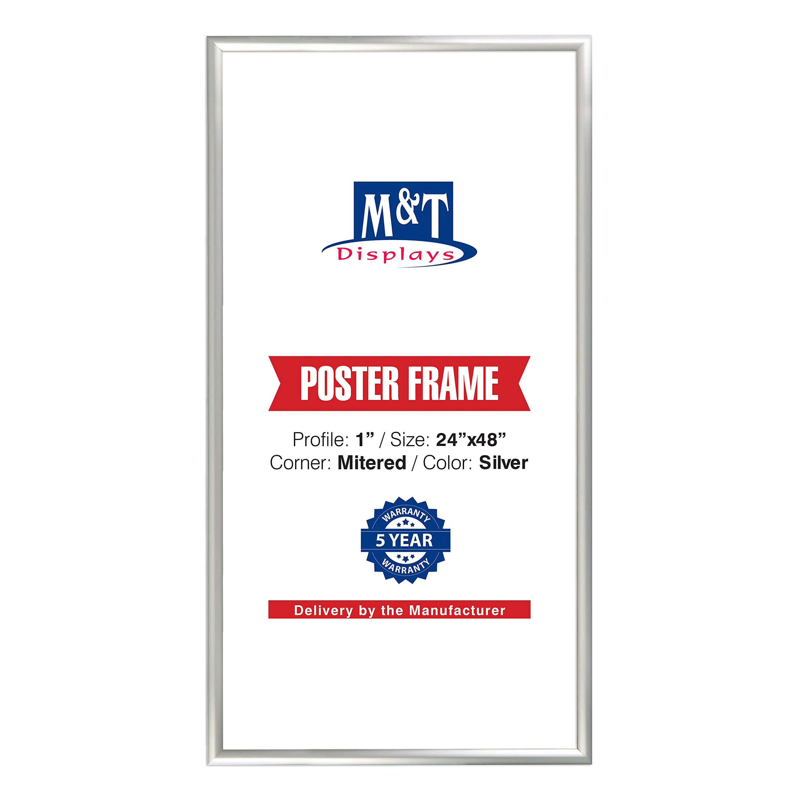 M&T Displays Snap Poster Frame 24x48 Inch Silver 1 Aluminum Profile Front Loading Wall Mounting Photo Picture Document Certifica