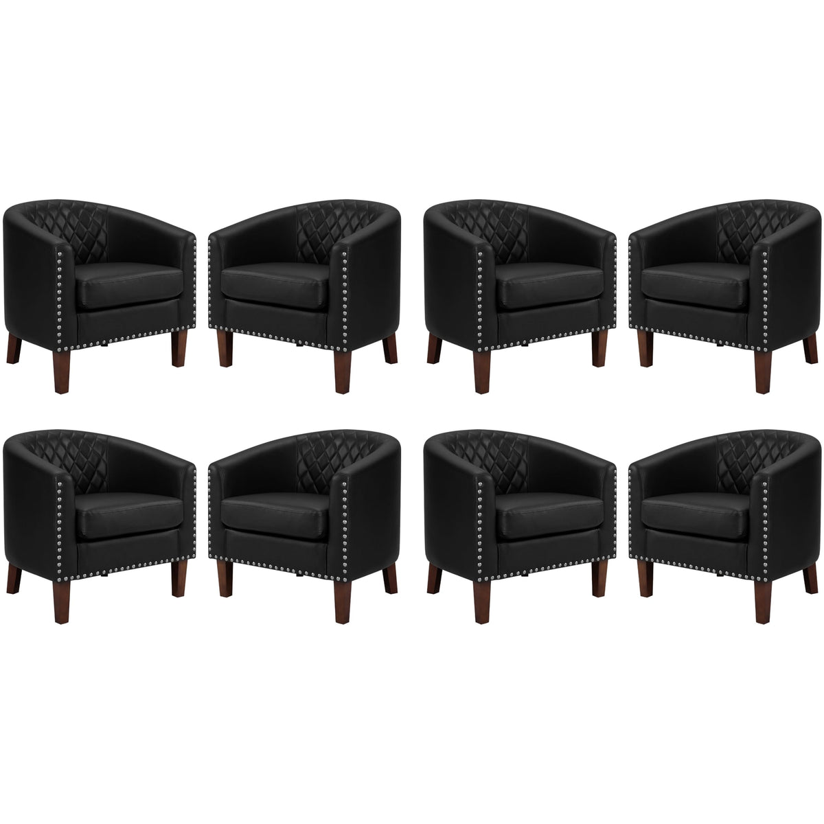 Primezone Barrel Chair, Comfy Accent Chair, Faux Leather Living Room Chairs Club Chairs With Cushion, Nailhead Trim And Diamond