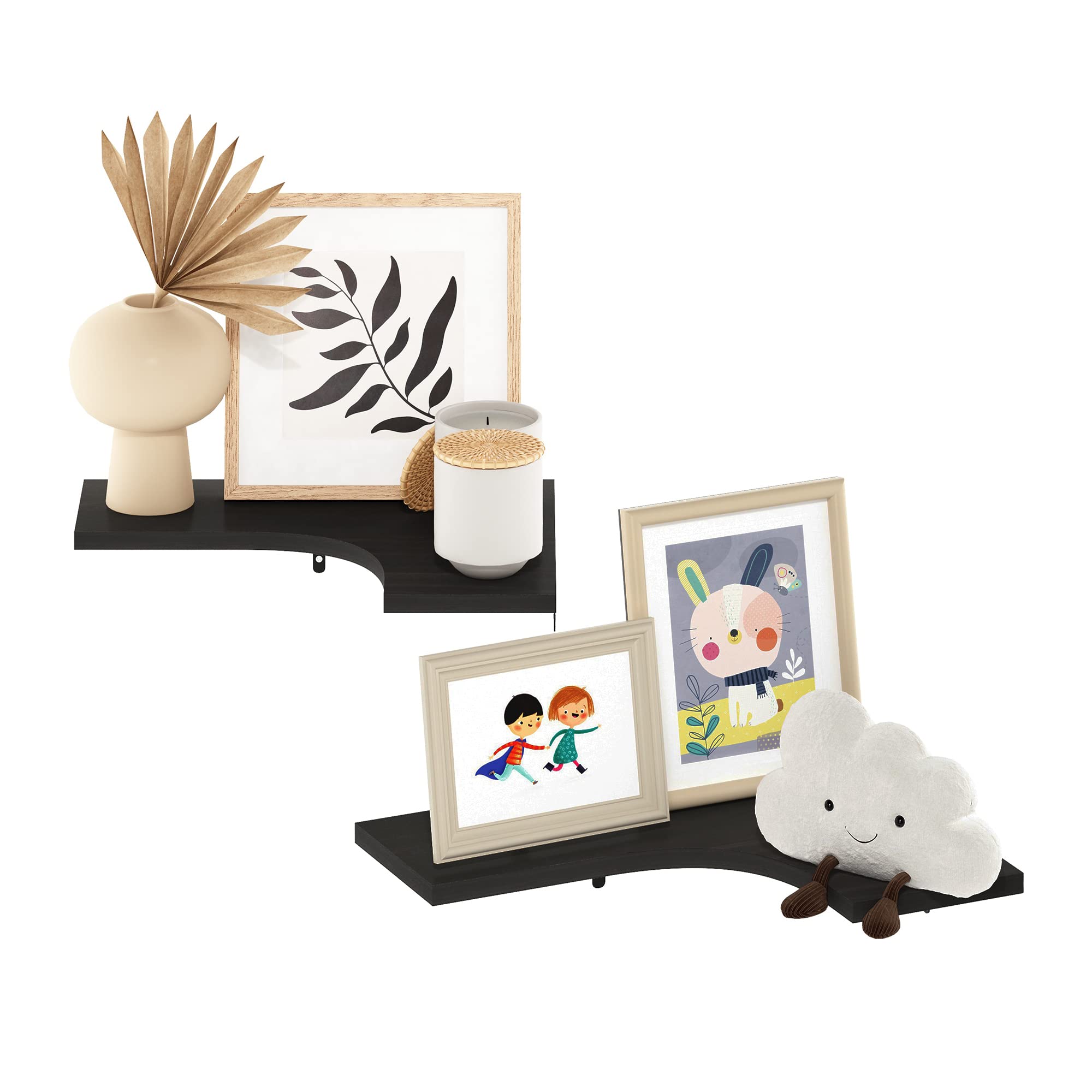 Furinno Rossi Wall Mounted Corner L-Shape Floating Display Shelves, Espresso