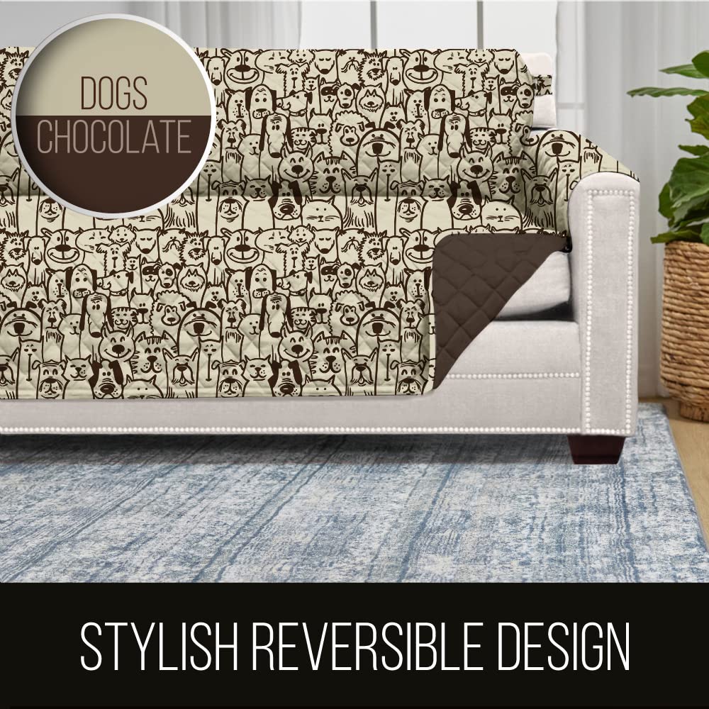 Sofa Shield Patented Couch Slip Cover, Large Cushion Protector, Reversible Stain And Dog Tear Resistant Slipcover, Quilted Microfiber 78” Seat, Washable Covers For Dogs Pets Kids, Dog Chocolate