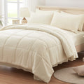 Anluoer Queen Size Bed In A Bag 7 Pieces, Cream White Bed Comforter Set With Comforter And Sheets, All Season Bedding Sets With
