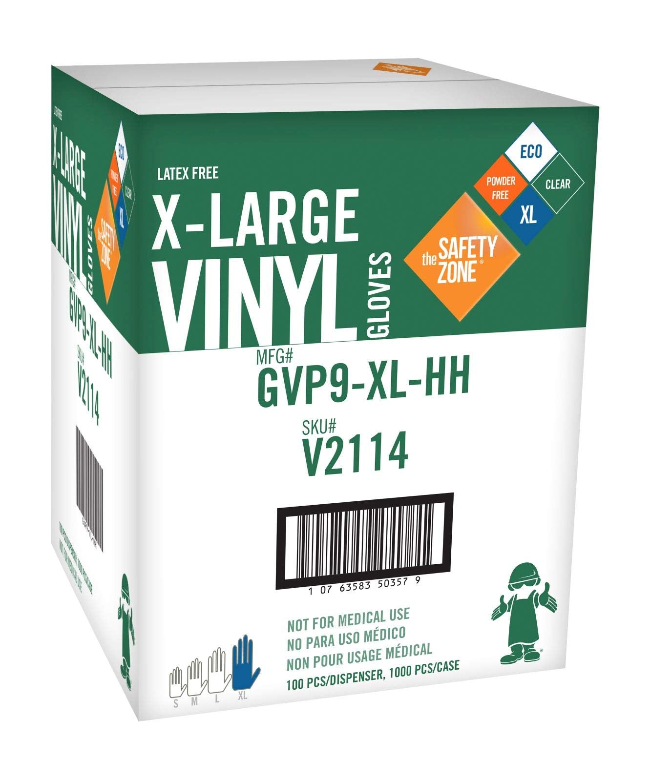 Safety Zone GVP9-XL-HH Powder Free Clear Vinyl Gloves