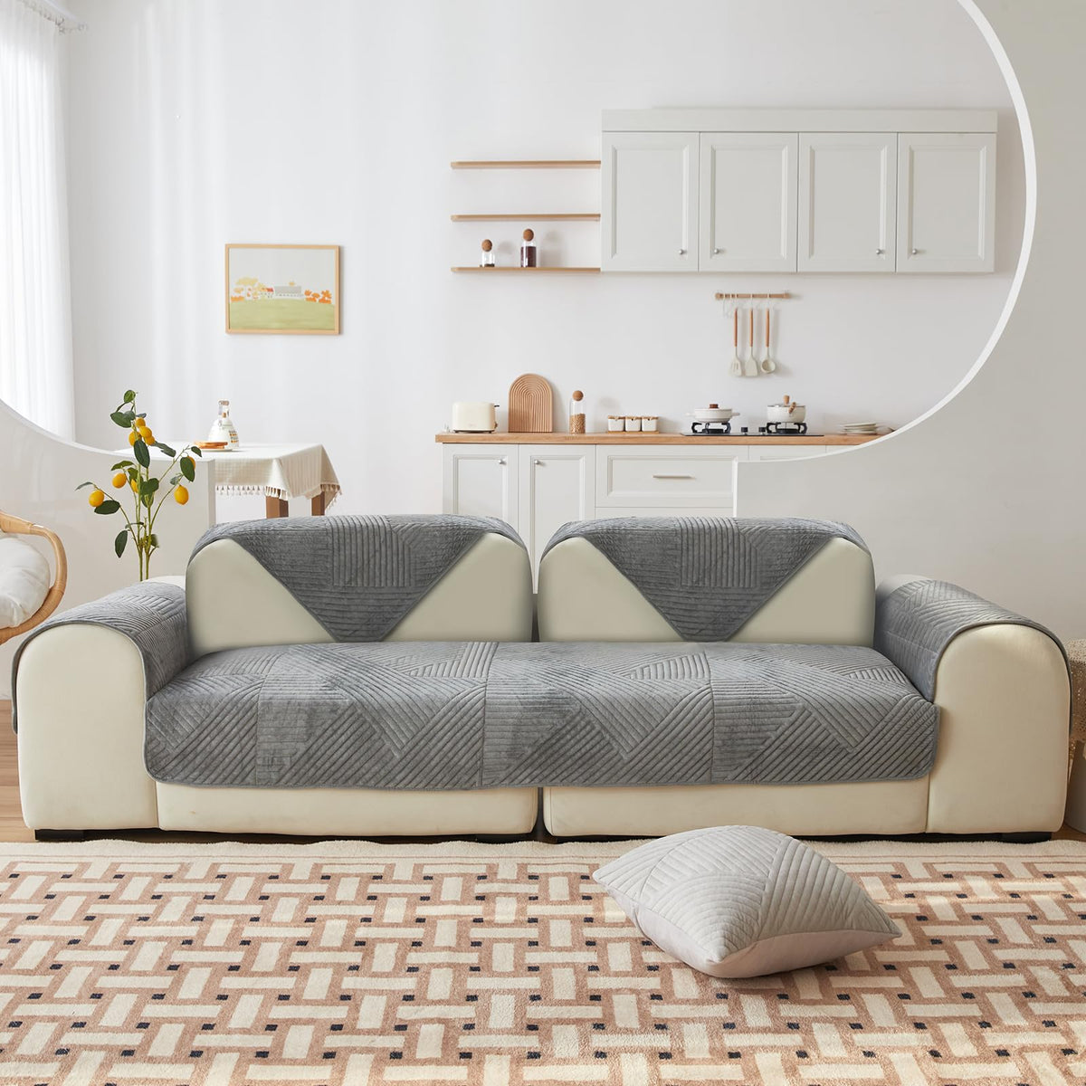 TEWENE, Sectional Couch Cover Velvet Sofa Cover Anti-slip L Shaped Couch Cover Sectional Sofa Cover for Dogs Couch Cover 2 Cushi