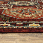HomeRoots 509211 6 x 9 ft. Red Blue Brown & Beige Oriental Power Loom Stain Resistant Rectangle Area Rug with Fringe