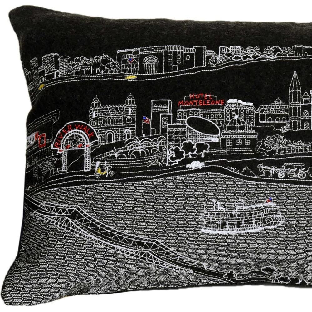 HomeRoots Grey 24' Black New Orleans Nighttime Skyline Lumbar Decorative Pillow