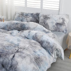 Chovy Faux Fur Tie-Dyed Black White Gray Colorful Comforter Sets Queen - 3Pc Bed Set Ultra Soft Plush Flannel Velvet Fluffy Fuzz