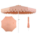 JONATHAN Y UMB1002H Tracy 9 ft. Classic MidCentury Scalloped Fringe Market Patio Umbrella with Auto-Tilt Crank, Wind Vent and UV