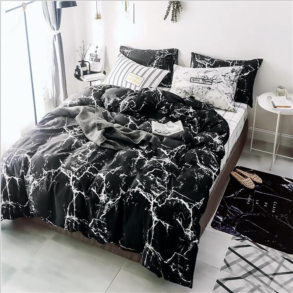 Karever Bedding Set - Full Black Marble 3 Pcs Comforter Set - Includes 1 Comforter, 2 Pillow Covers Cotton, Soft, Breathable, Lu