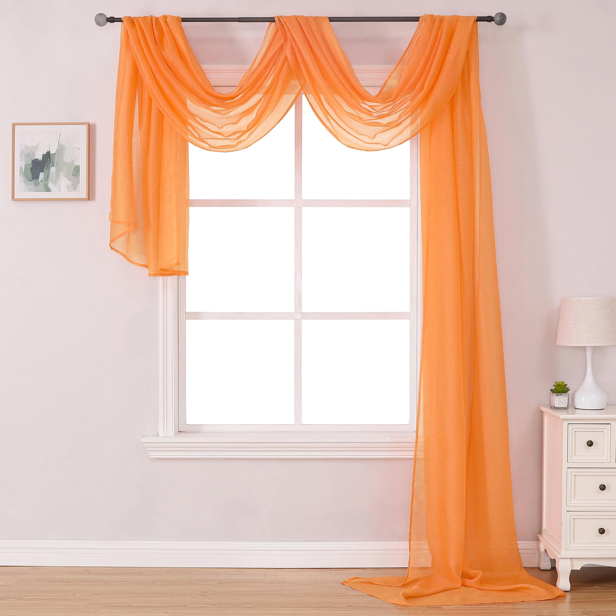 Donren Coral Orange Window Scarf For Background - Luxury Soft Decoration Semi Sheer Scarf For Party Wedding (1 Pack,52 W X 216 L