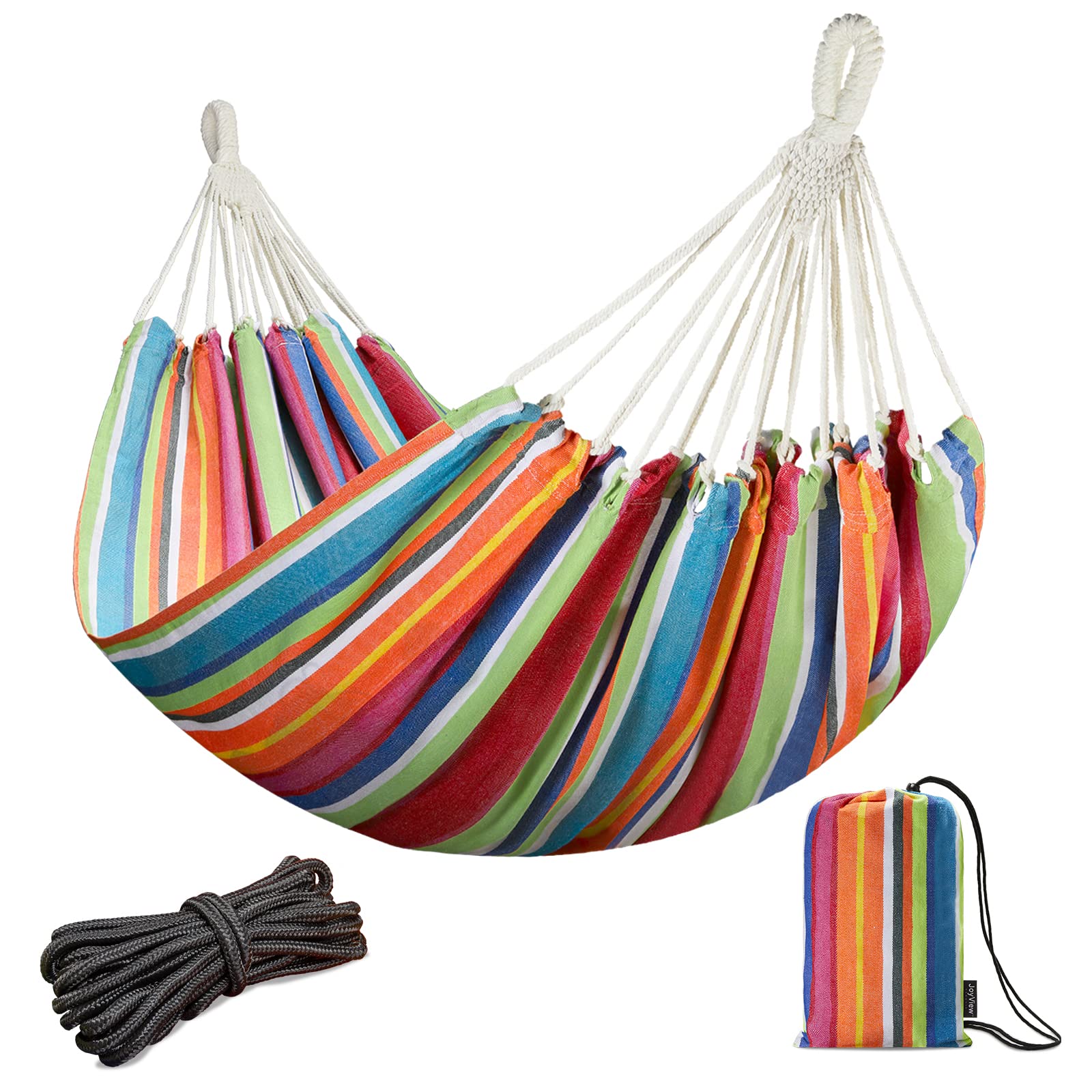 Joyview Brazilian Double Hammock With Hanging Ropes Extra Large 86.6X59    Portable Cotton Hammock For Patio Backyard Porch 450L