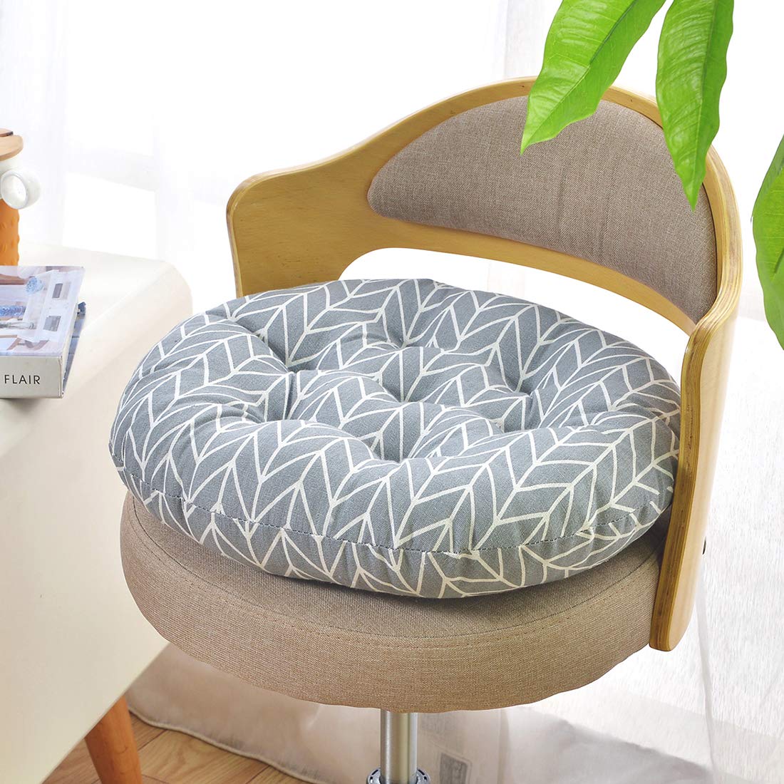 Vctops Bohemian Soft Round Chair Pad Garden Patio Home Kitchen Office Seat Cushion Grid Blue Diameter 20'