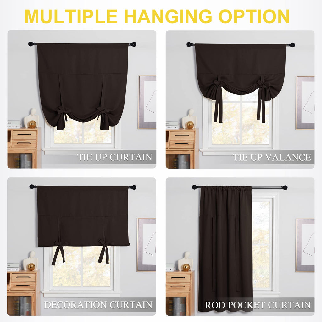 Nicetown Balloon Blind Curtain For Doors - Tie Up Shade Blackout Curtain For Bedroom Window/Thanksgiving (Toffee Brown, Rod Pock