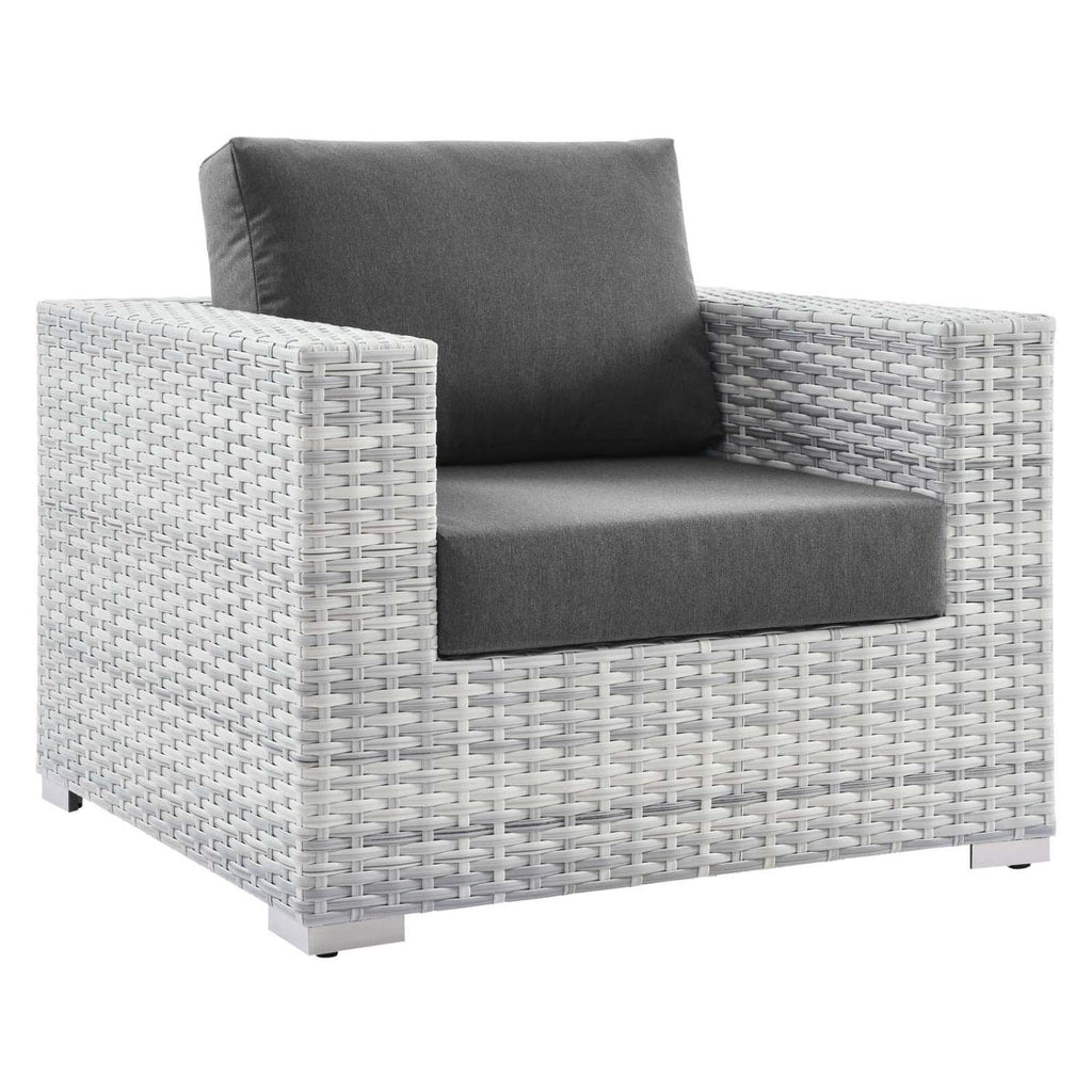 Modway Convene Wicker Rattan Outdoor Patio Armchair in Light Gray Charcoal