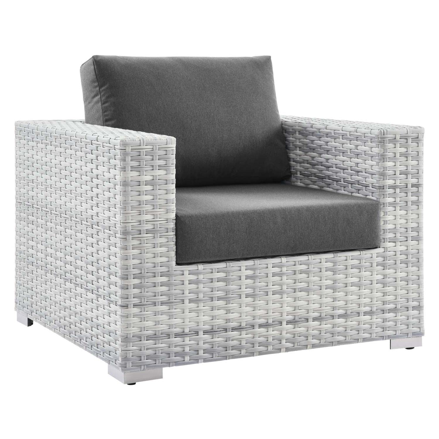Modway Convene Wicker Rattan Outdoor Patio Armchair in Light Gray Charcoal