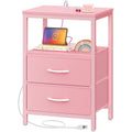 Huuger Nightstand with Charging Station, Side Table with Fabric Drawers, End Table with Open Shelf, Bedside Table with USB Ports