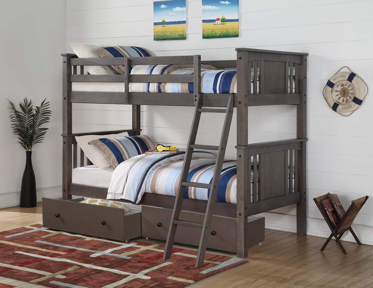 Donco Kids 316-Ttsg_505-Sg Princeton Bunk Bed With Dual Under Bed Drawers, Twin/Twin, Slate Grey