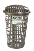 Nayasa Round Laundry Basket with Lid | Durable Plastic Clothes Storage Hamper | Ventilated Design for Freshness | Lightweight &