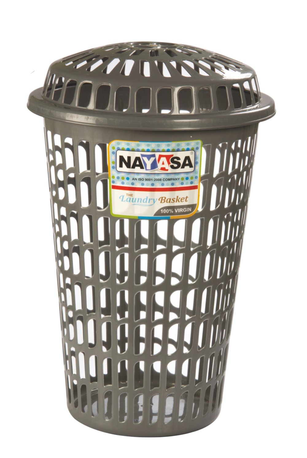 Nayasa Round Laundry Basket with Lid | Durable Plastic Clothes Storage Hamper | Ventilated Design for Freshness | Lightweight &