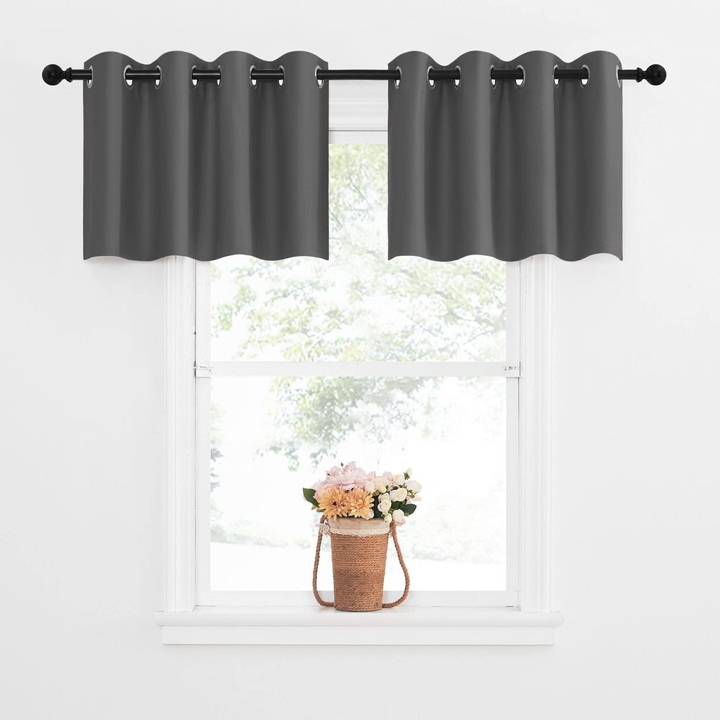Nicetown Blackout Kitchen Tiers Window Valances For Living Room - Thermal Insulated Blackout Grommet-Top Short Curtains For Cafe Store/Basement (Grey, 2 Panels, 52W By 18L With 1.2 Inches Header)