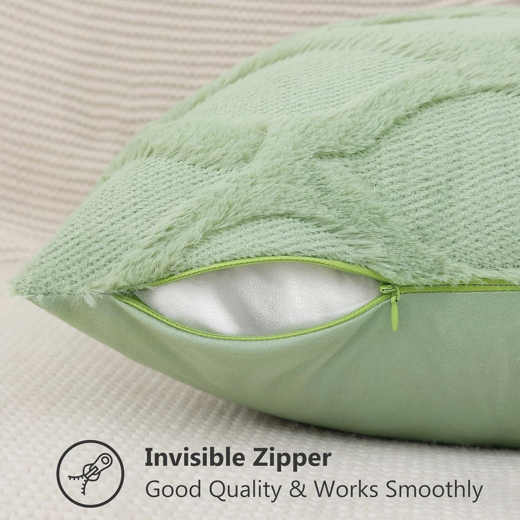 Decoruhome Spring Throw Pillow Covers 18X18 Inch Set Of 2, Soft Plush Faux Fur Wool Sage Green Couch Pillow Covers, Decorative Pillow Cases For Bed Sofa Living Room Home Decor