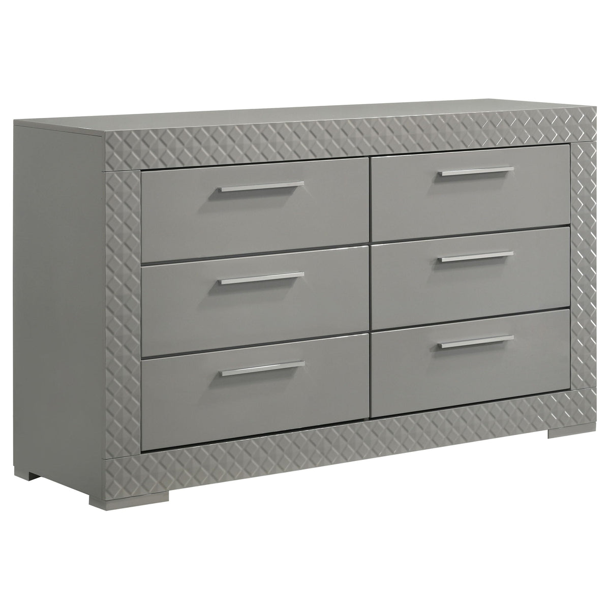 Coaster Home Furnishings Ives Contemporary 63-inch 6-Drawer Bedroom Dresser Clothing Storage Cabinet Wide Chest of Drawers Organizer Unit Grey High Gloss 224973