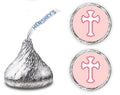 216 Pink Cross Kisses Stickers Labels - Cross for Baptism, Christening Decorations, Communion or Baby Shower, Kisses Labels Favo