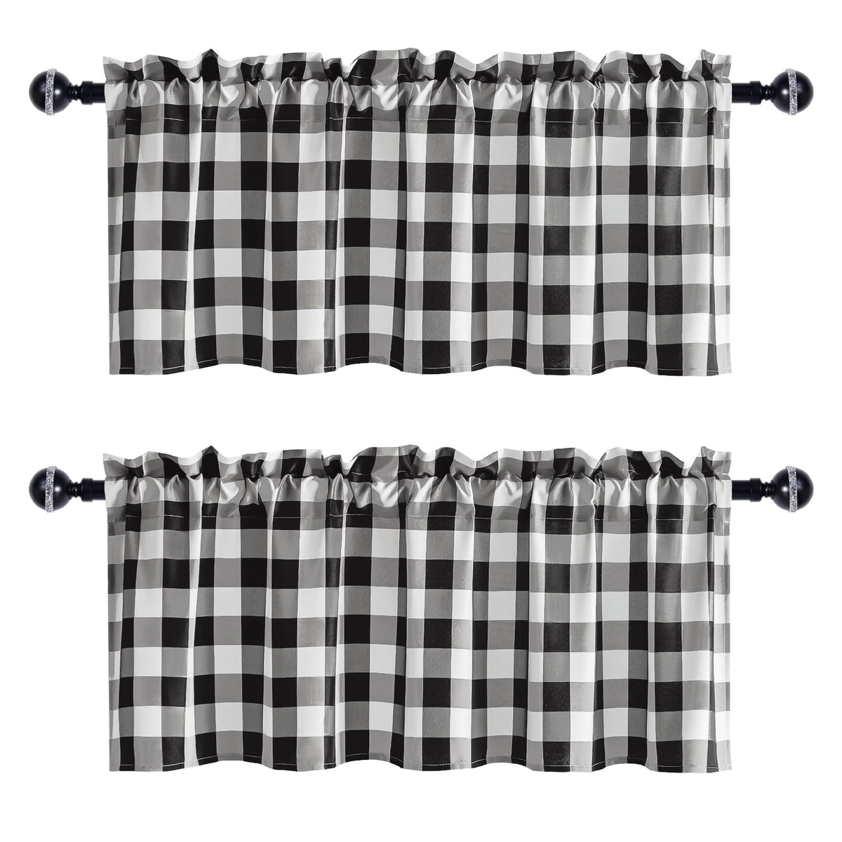 Hiasan 2 Pack Buffalo Plaid Curtains Valances For Windows - Black And White Semi Sheer Checkered Rod Pocket Valance For Living R