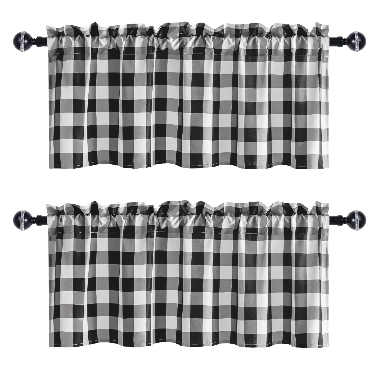 Hiasan 2 Pack Buffalo Plaid Curtains Valances For Windows - Black And White Semi Sheer Checkered Rod Pocket Valance For Living R