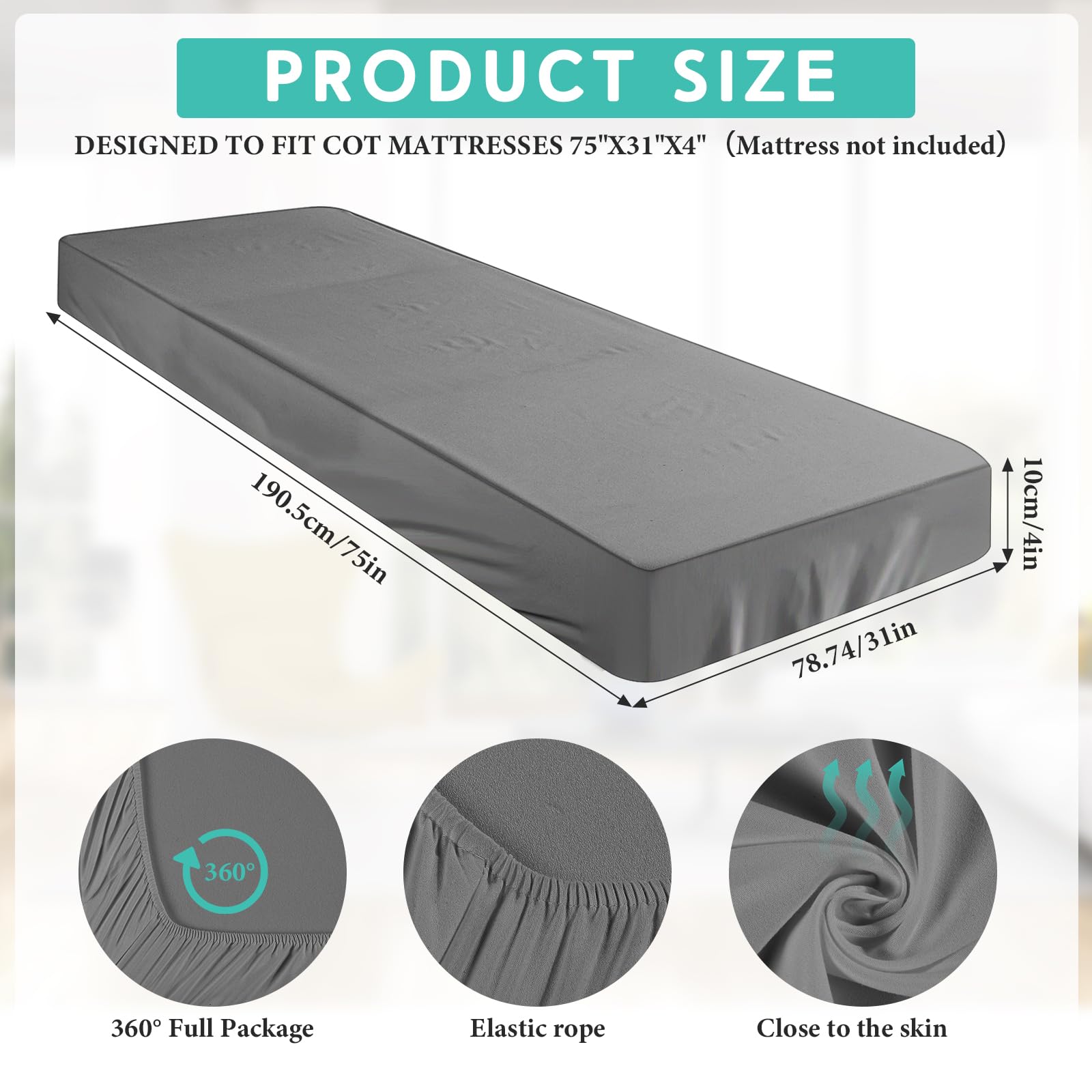 Breling Fitted Sheet (Sheet Only) Compatible With Milliard Trifold Mattress Folding Mattress Fitted Microfiber Sheet For Camp Bunk Rvs Bed(Dark Gray, 1 Pc, Single,4'')
