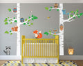 Birch Tree Wall Decal Forest with Owl Birds Squirrels Fox Porcupine Racoon Vinyl Sticker Woodland Children Decor Removable #1327