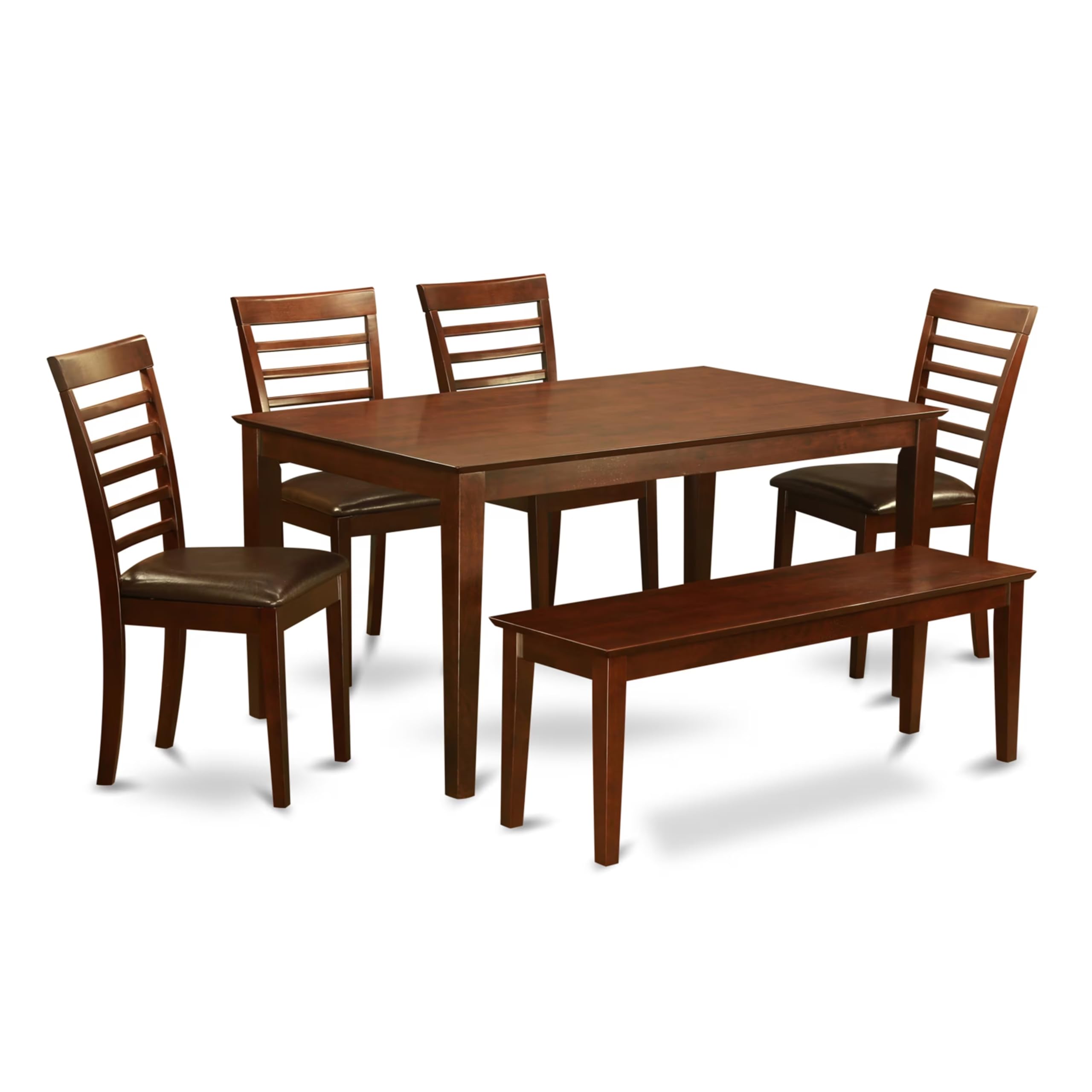 East West Furniture CAML6C-MAH-LC 6 Piece Dining Table Set Contains a Rectangle Dining Room Table and 4 Faux Leather Upholstered Chairs with a Bench, 36x60 Inch, Mahogany