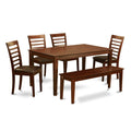 East West Furniture CAML6C-MAH-LC 6 Piece Dining Table Set Contains a Rectangle Dining Room Table and 4 Faux Leather Upholstered Chairs with a Bench, 36x60 Inch, Mahogany