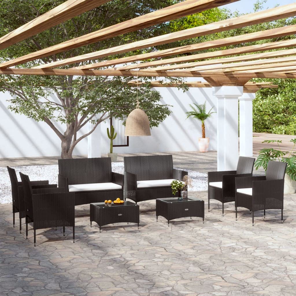 vidaXL Patio Lounge Set 8 Piece, Patio Furniture Set for Outdoor Garden Backyard, Sectional Sofa with Cushions, Loveseat, Poly Rattan Black