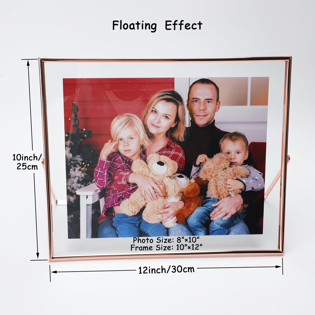 Ahago Rose Gold Floating Frame (10''X12'', Horizontal), For Picture 8.5X11, 8X10, 7X9, Tabletop Shelf Photo Frame, Home Or Offic