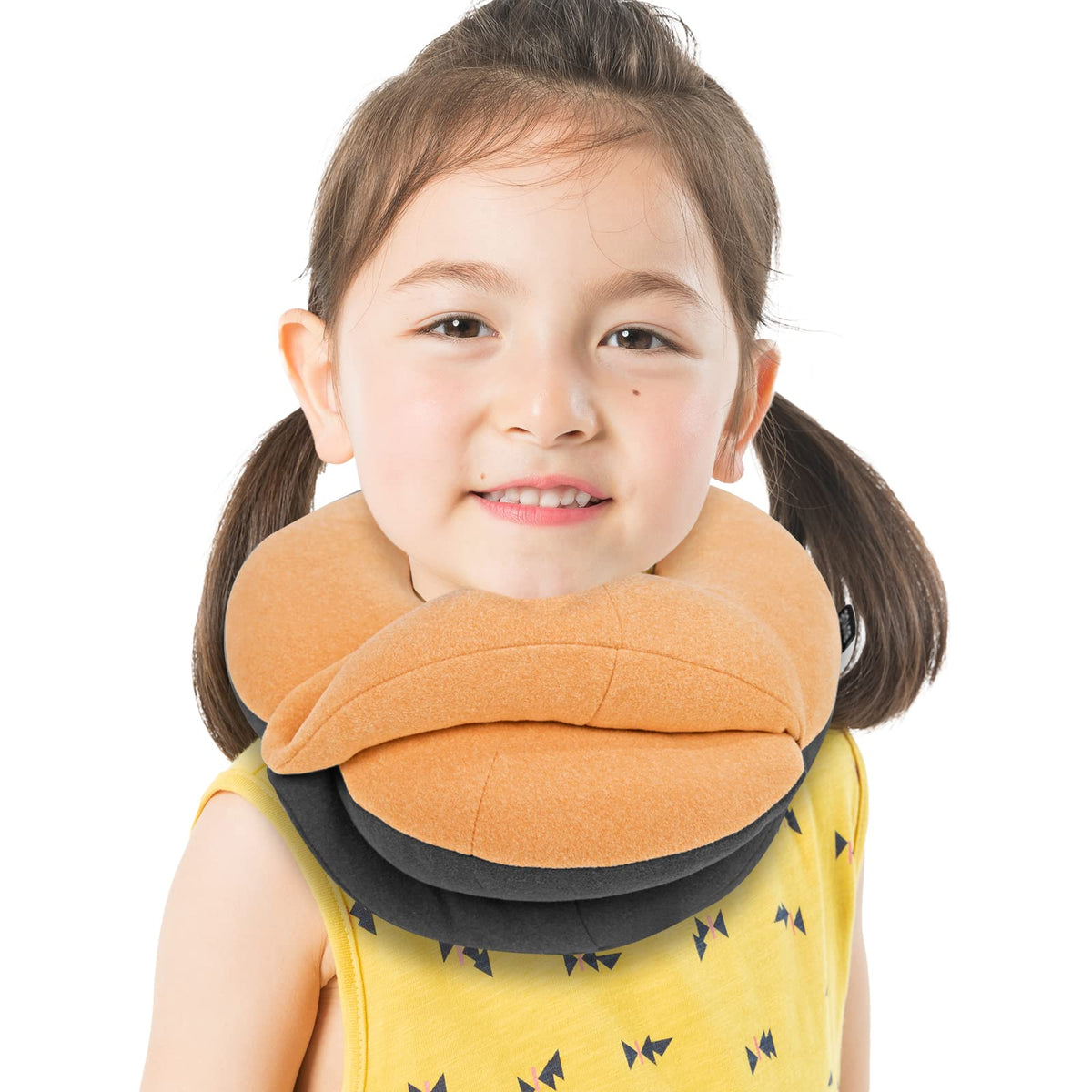 Buyue Kids Travel Pillows For Airplane, 360° Head Support Sleeping Essentials For Boys Long Flight, Skin-Friendly Soft Neck Pillow For Traveling In Car Seat, (Small, Orange Grey, 40-100 Lbs)