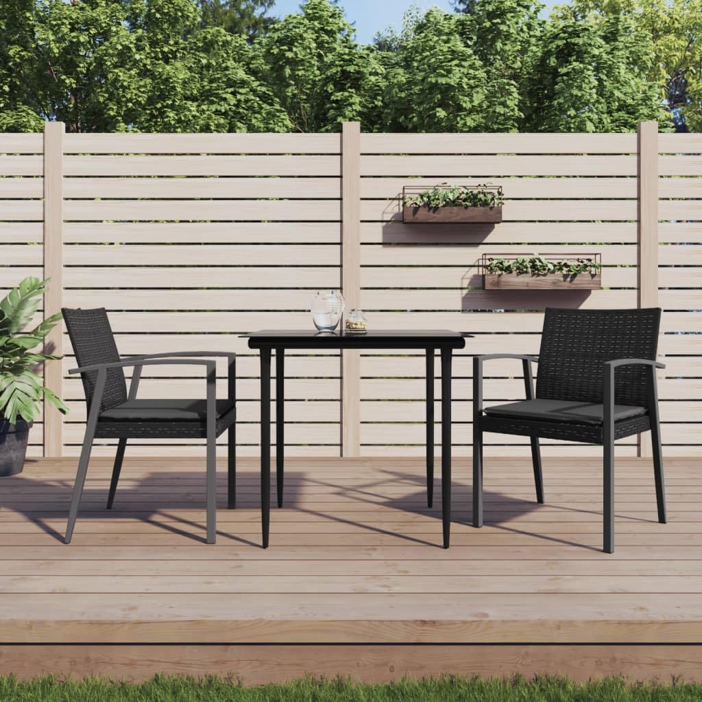 vidaXL 7-Piece Garden Dining Set with Cushions in Poly Rattan and Steel - Weather-Resistant Outdoor Furniture with Comfortable Seating and Glass Tabletop