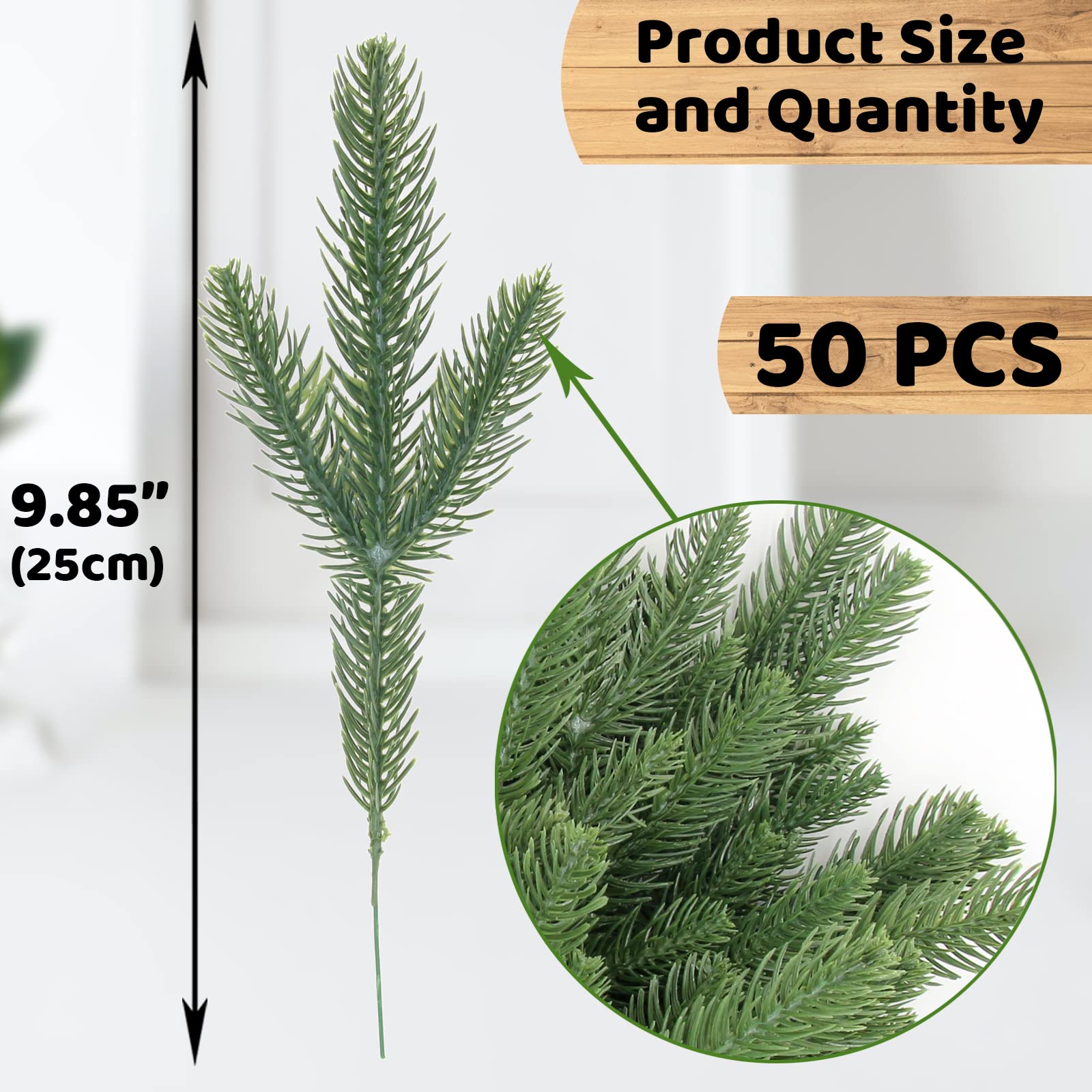 Hananona 50 Pcs Artificial Pine Branches Green Plants Pine Needles Diy Accessories For Garland Wreath Christmas And Home Garden