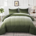 Comforter Set Queen Green 7 Pieces Gradient Olive Green Lightweight Bed In A Bag Queen Size Set, All Season Complete Bedding Set