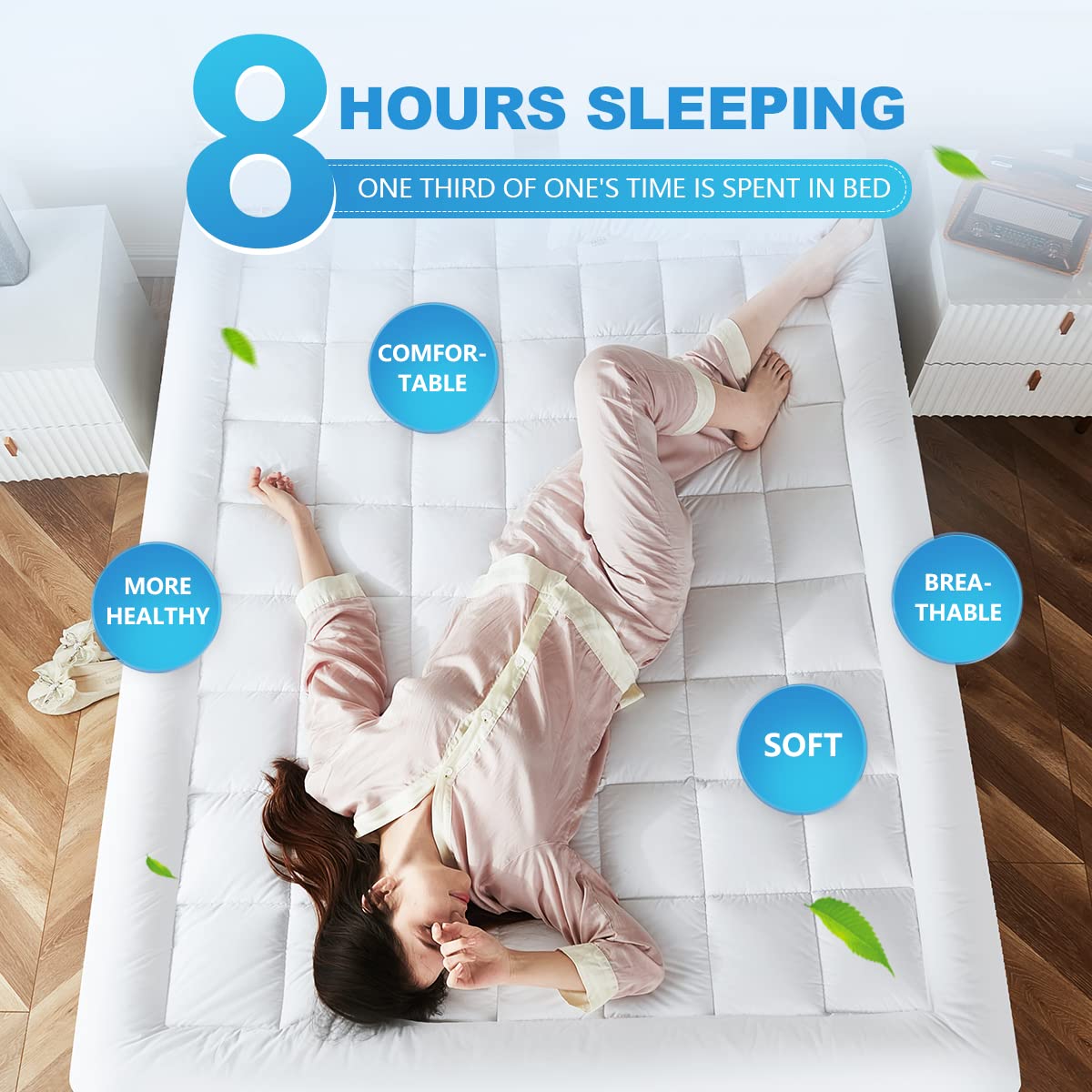 Cal King Mattress Pad Cover Cooling Mattress Topper Pillow Top With Down Alternative Fill (8-21   Fitted Deep Pocket California