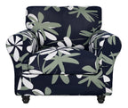 Searchi Stretch Sofa Cover Printed Couch Covers, Floral Pattern 2 Piece Armchair Slipcover With Separate Chair Cushion Cover, Washable Furniture Protector For Living Room(Chair, Navy Blue)
