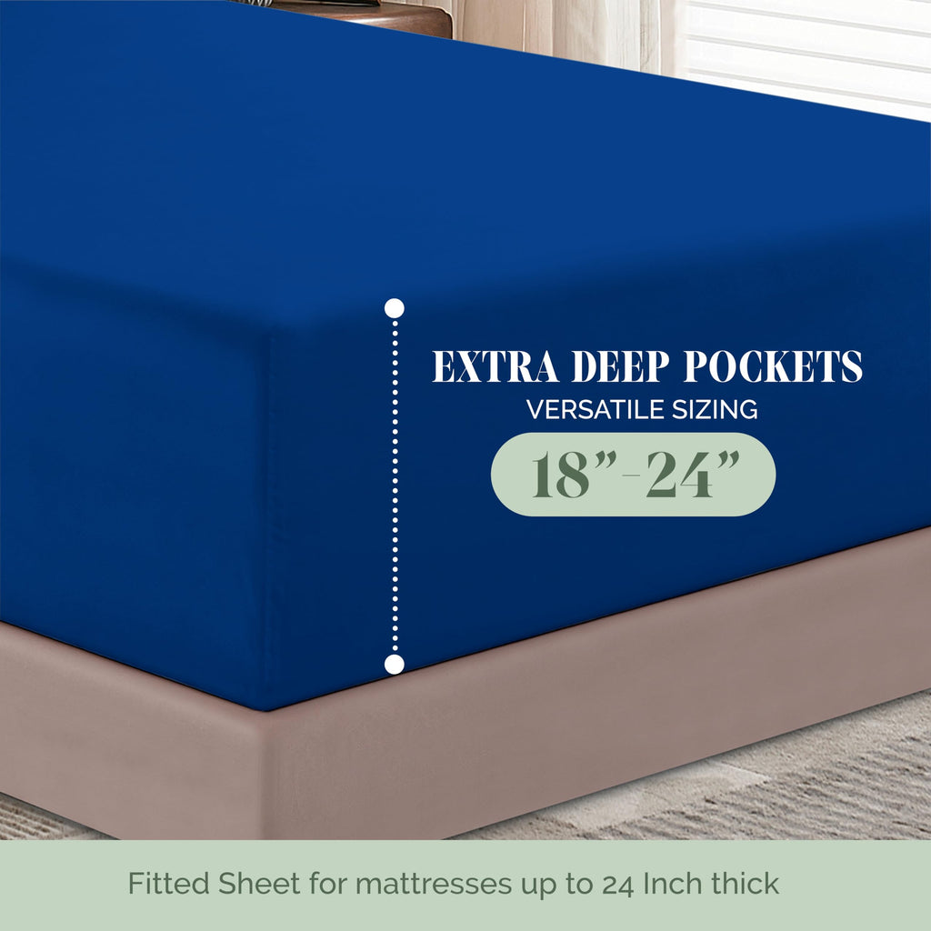 Elegant Comfort 1500 Premium Hotel Quality 18-24 Inches Deep - Extra Deep Pocket Single Fitted Sheet For High Mattress, Luxury And Softest, Smart Pocket - Wrinkle Free, Queen, Royal Blue